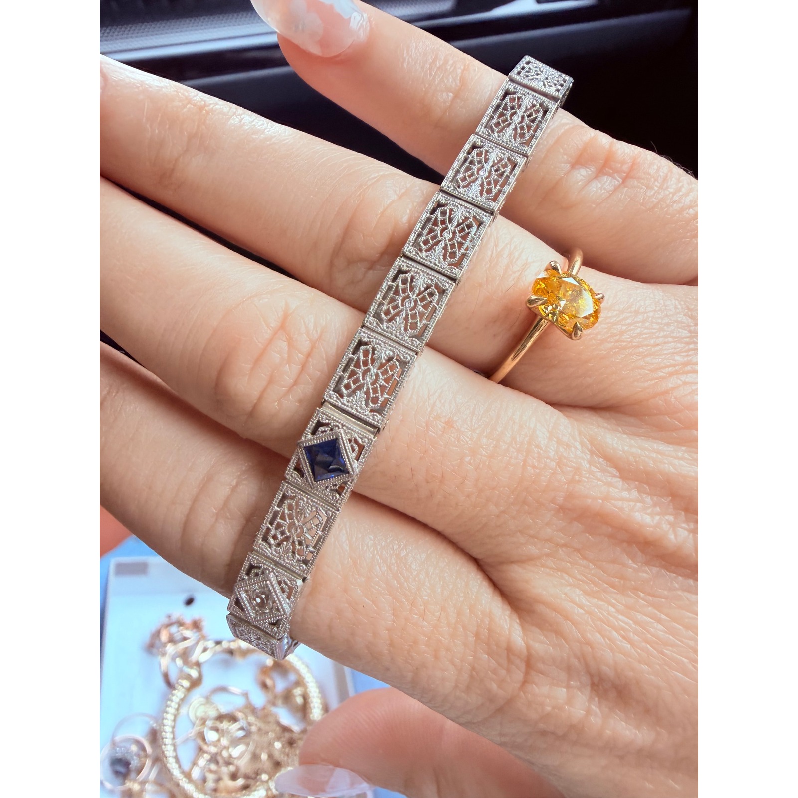 14kt Art Deco Blue Sapphire Bracelet